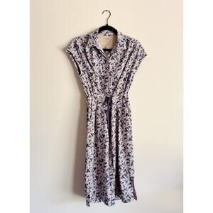 REI Coop Purple + Green Lilac Tint Floral Print Sun Up Midi Shirt Dress - XS
